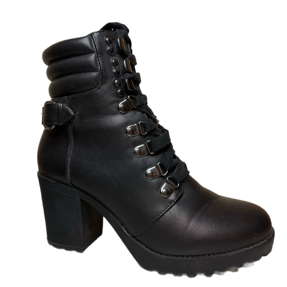 MIA Black Lace-Up Heeled Boots Annamaria Bootie